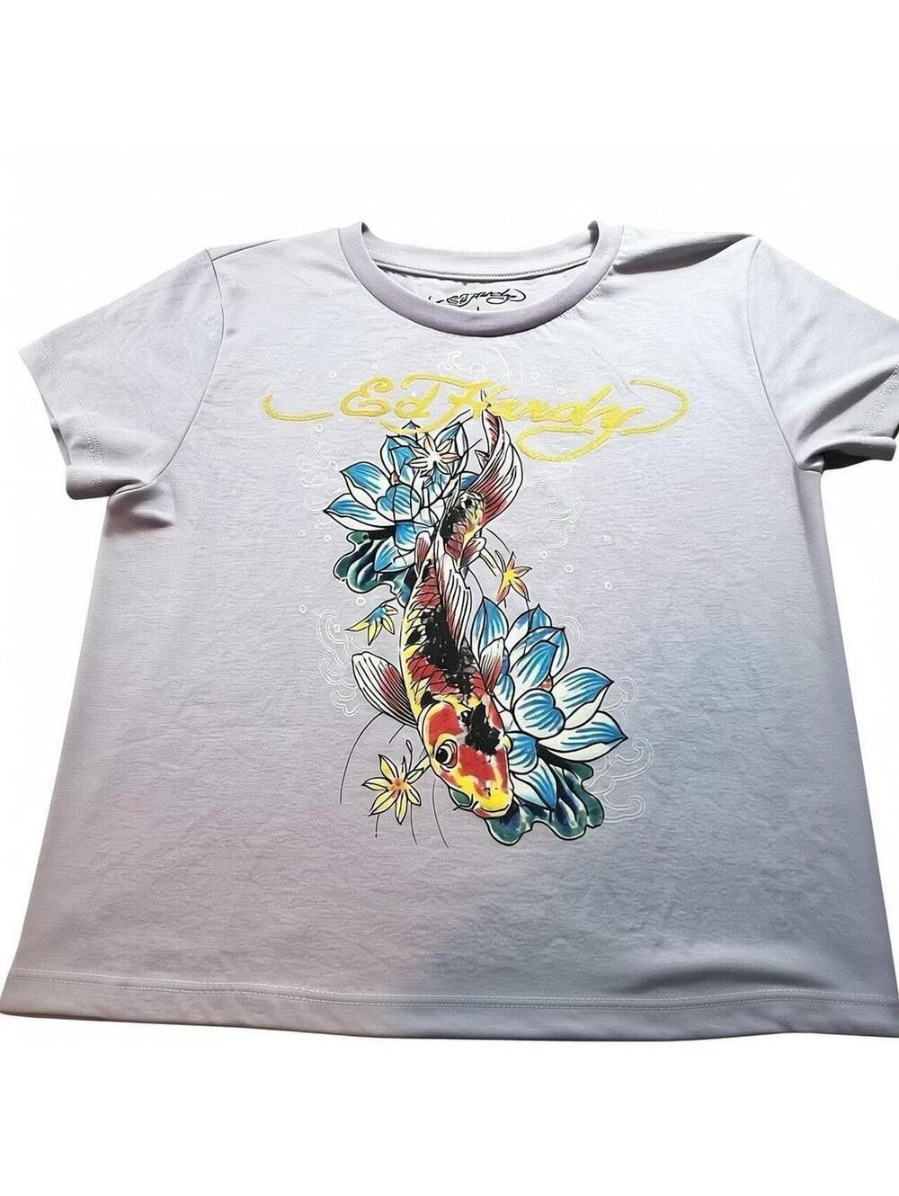 Ed Hardy Koi Fish Purple Crop Top